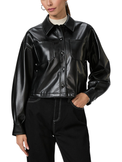 PAIGE Connor Faux Leather Shacket, Black, Black