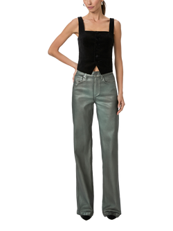 PAIGE Leenah Faux Leather Denim Jeans, Mystical Green Luxe, Mystical Green Luxe