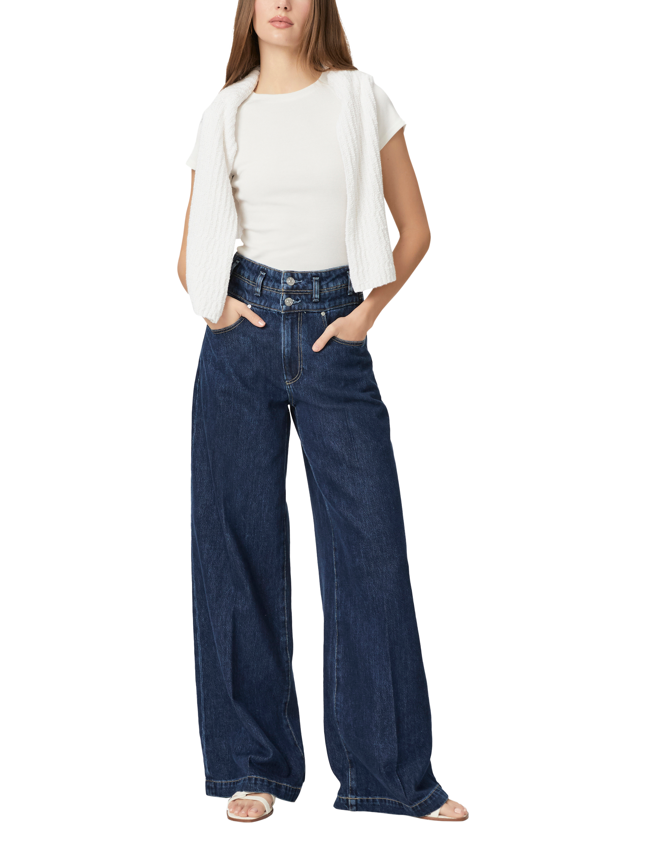 Product image 1 of 4, which shows PAIGE Portia High Rise Wide Leg Double Waistband Jeans, Michiru, 26