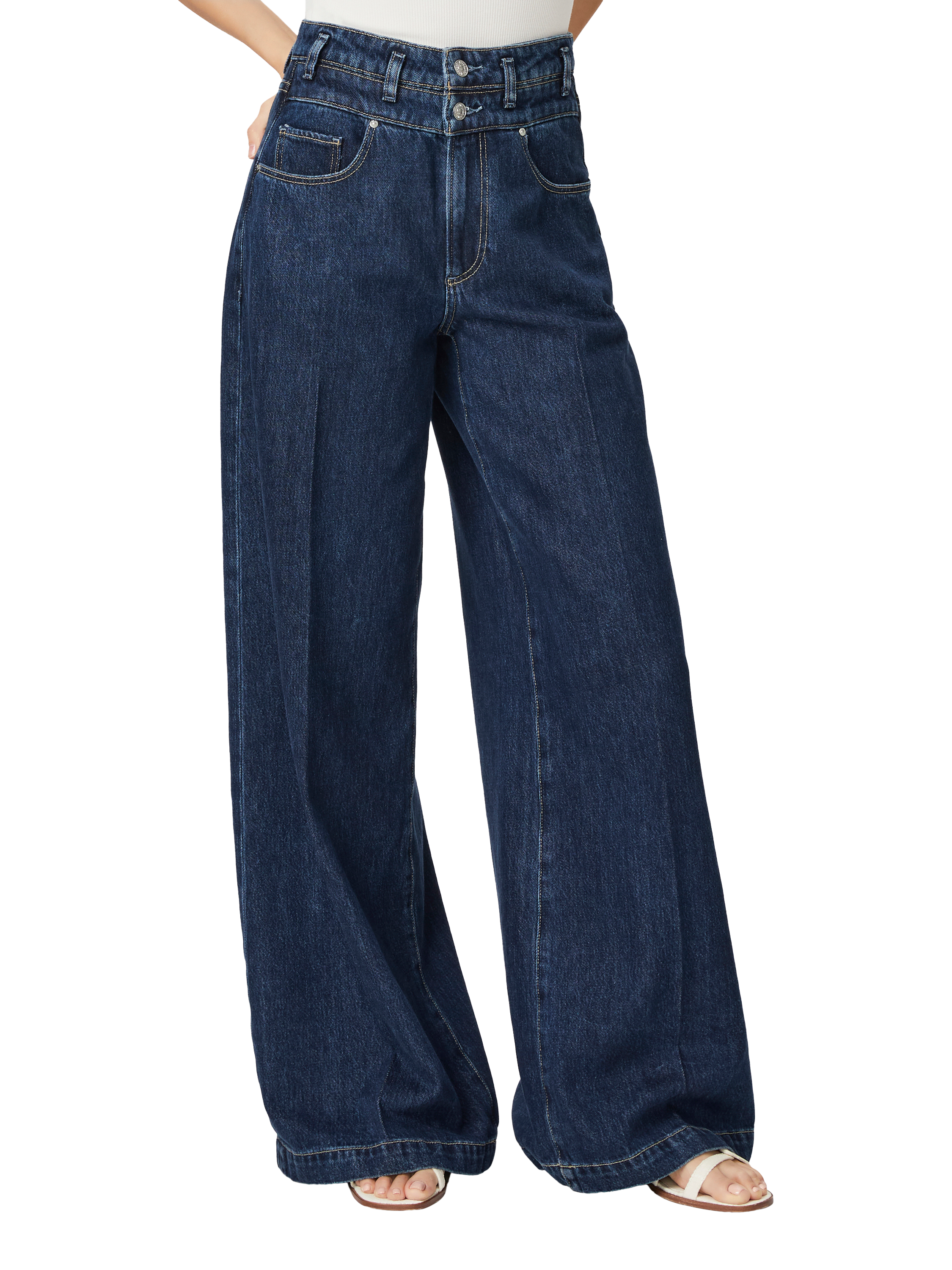 Product image 2 of 4, which shows PAIGE Portia High Rise Wide Leg Double Waistband Jeans, Michiru, 26