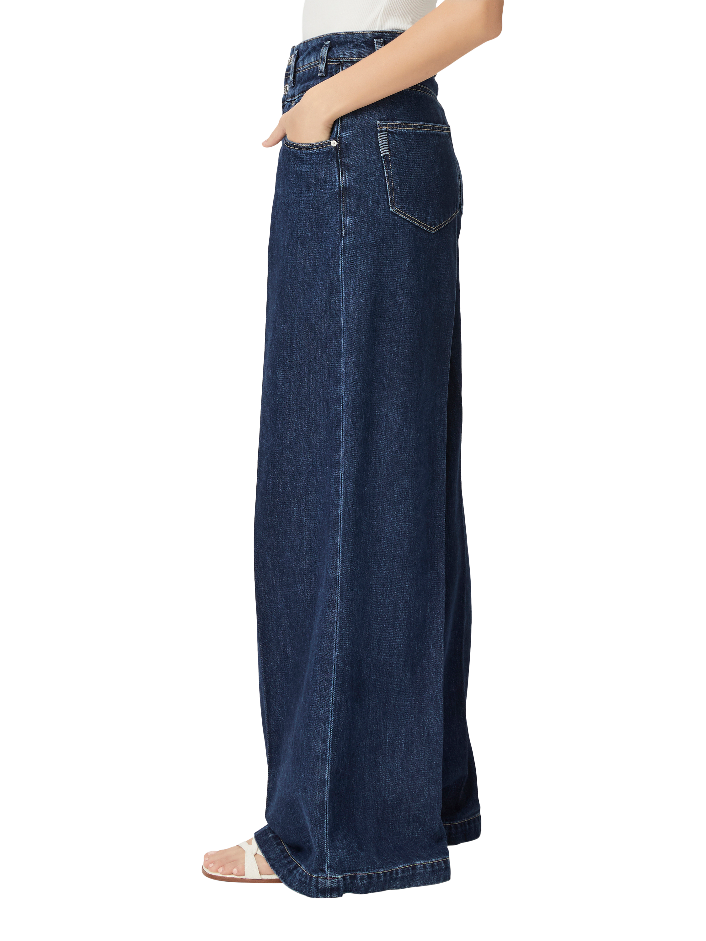 Product image 3 of 4, which shows PAIGE Portia High Rise Wide Leg Double Waistband Jeans, Michiru, 26