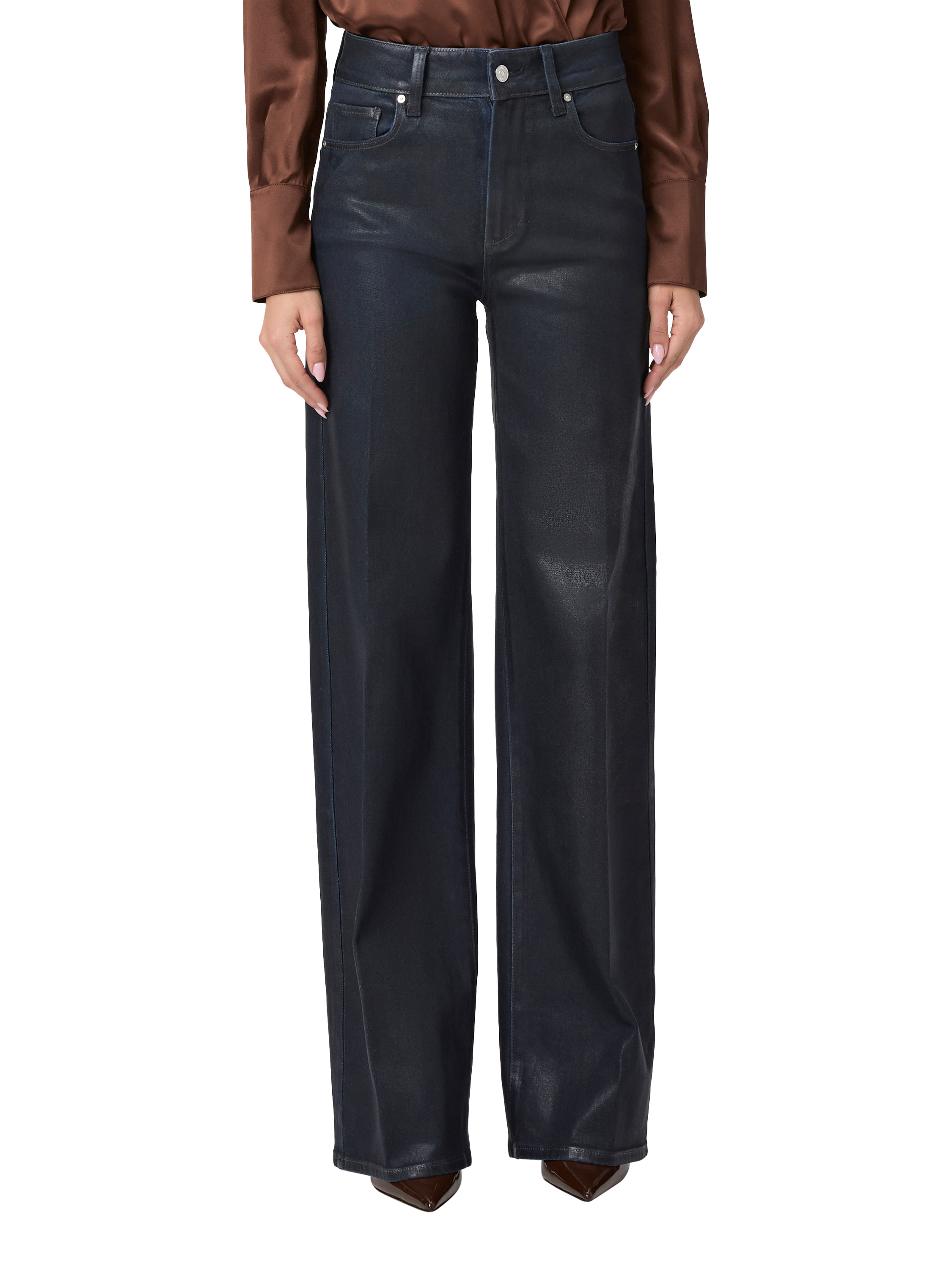 Product image 2 of 4, which shows PAIGE Sasha High Rise Wide Leg Jeans, Glazed Indigo Coat, 27