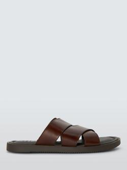 John Lewis Leather Cross Strap Footbed Sandals, Brown, Brown
