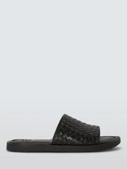 John Lewis Weave Leather Mule Sandals, Black, Black
