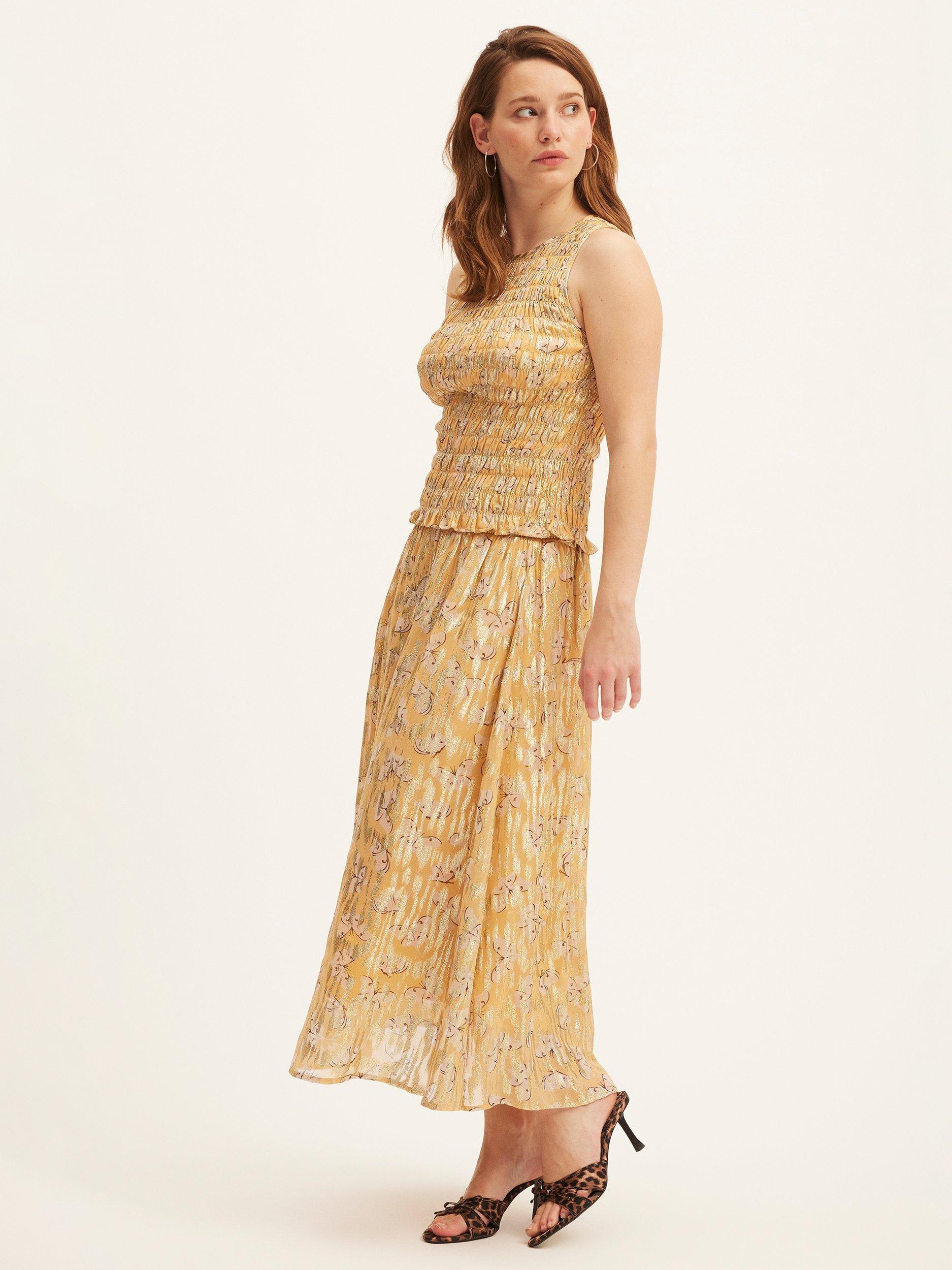 Product image 1 of 2, which shows SUMMERY Copenhagen Noor Smock Waist Skirt, Gold, XL