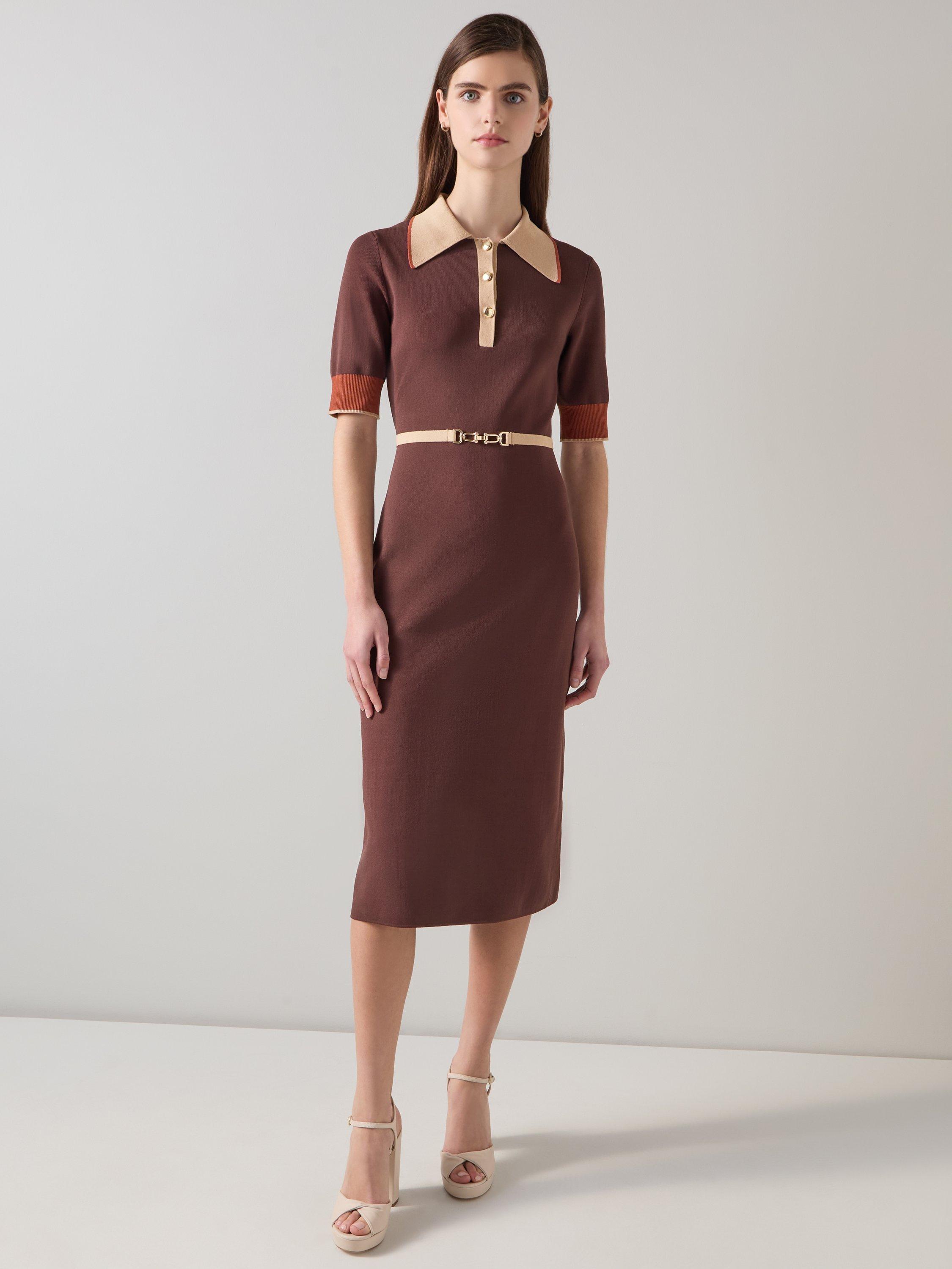 Product image 1 of 4, which shows L.K.Bennett Rosey Colour Block Dress, Brown/Multi, XS