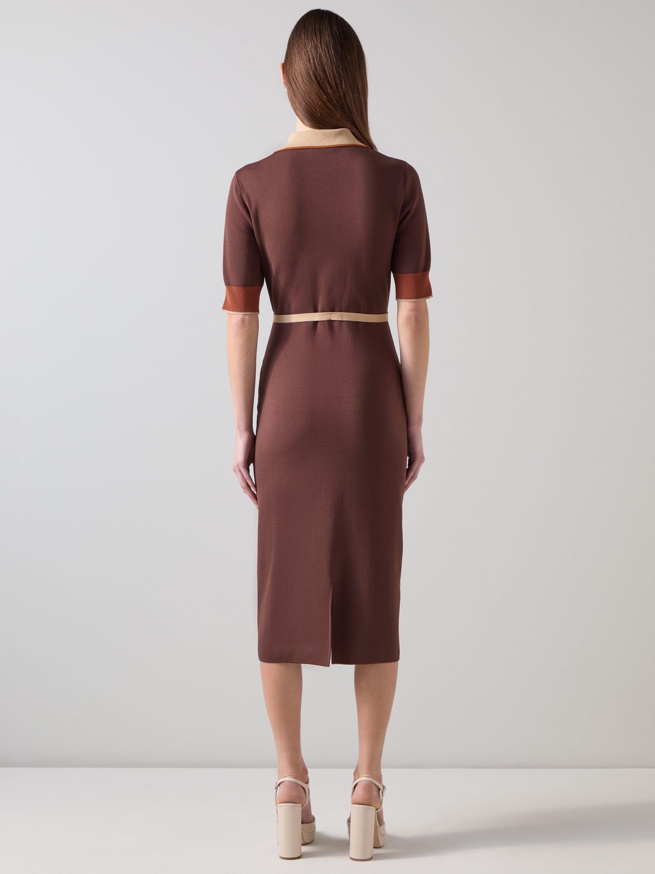 Product image 2 of 4, which shows L.K.Bennett Rosey Colour Block Dress, Brown/Multi, XS