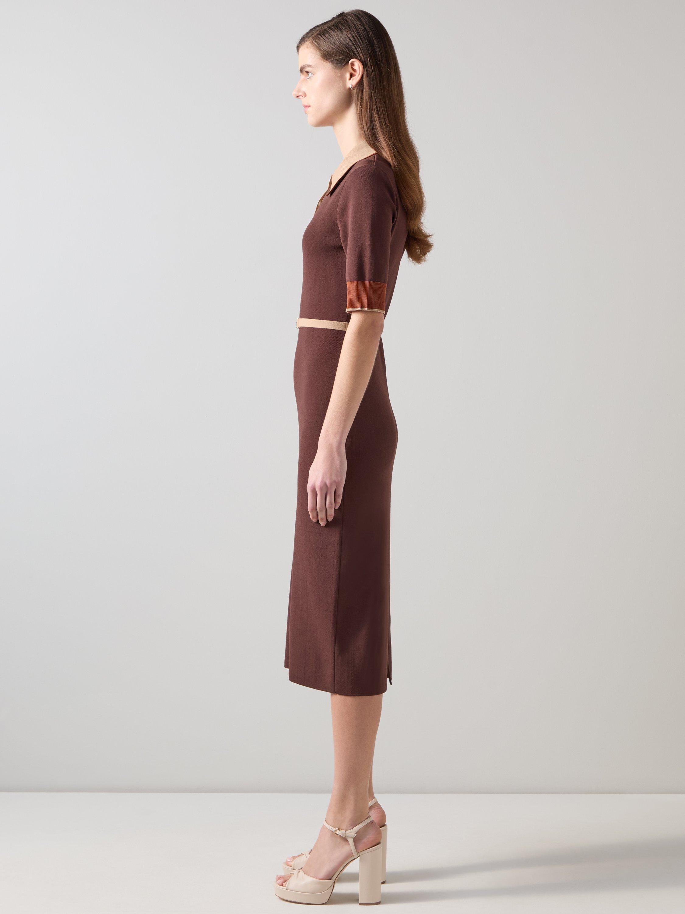 Product image 3 of 4, which shows L.K.Bennett Rosey Colour Block Dress, Brown/Multi, XS