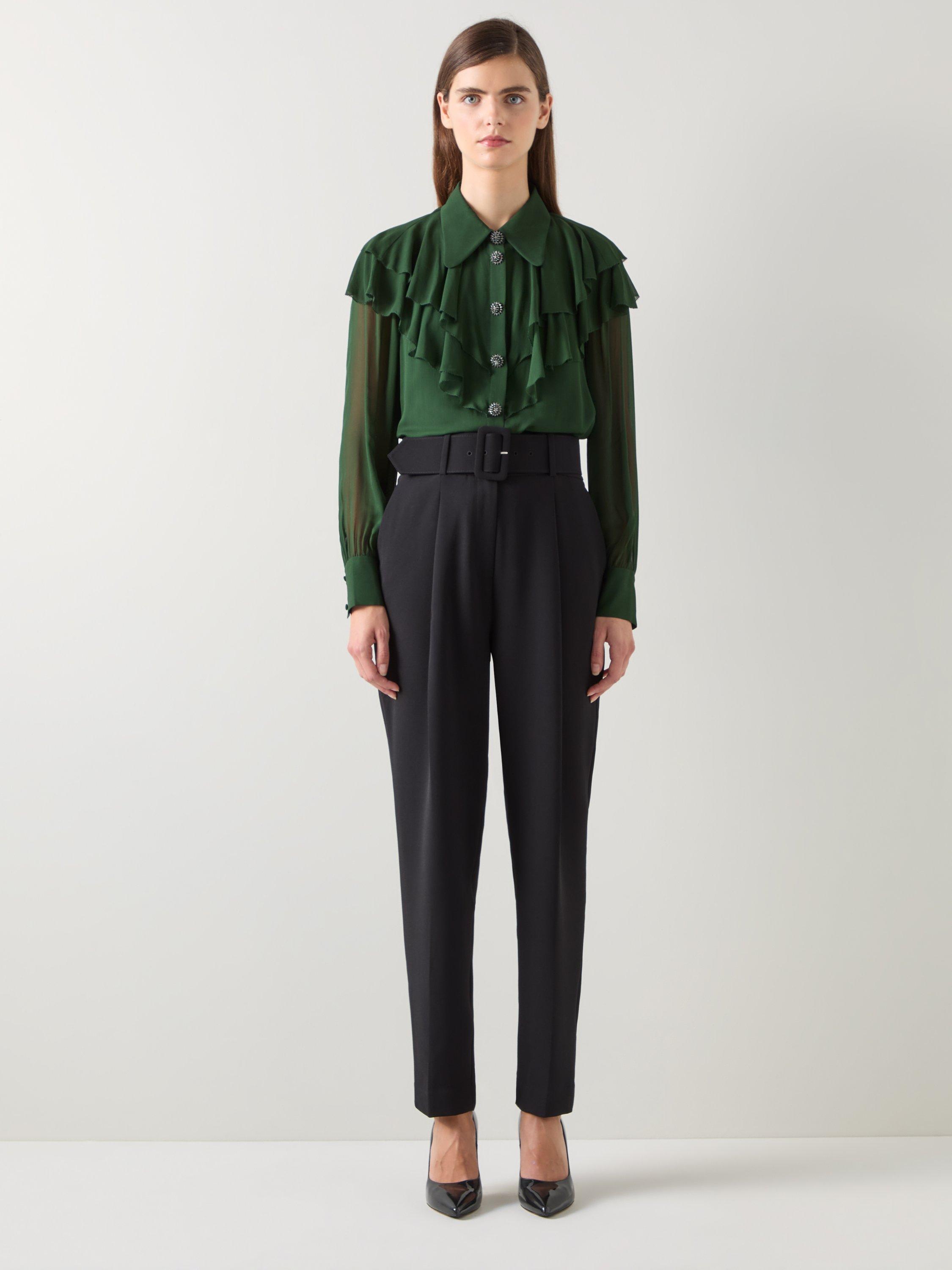 Product image 1 of 2, which shows L.K.Bennett Margaux Ruffle Top, Dark Green, 6