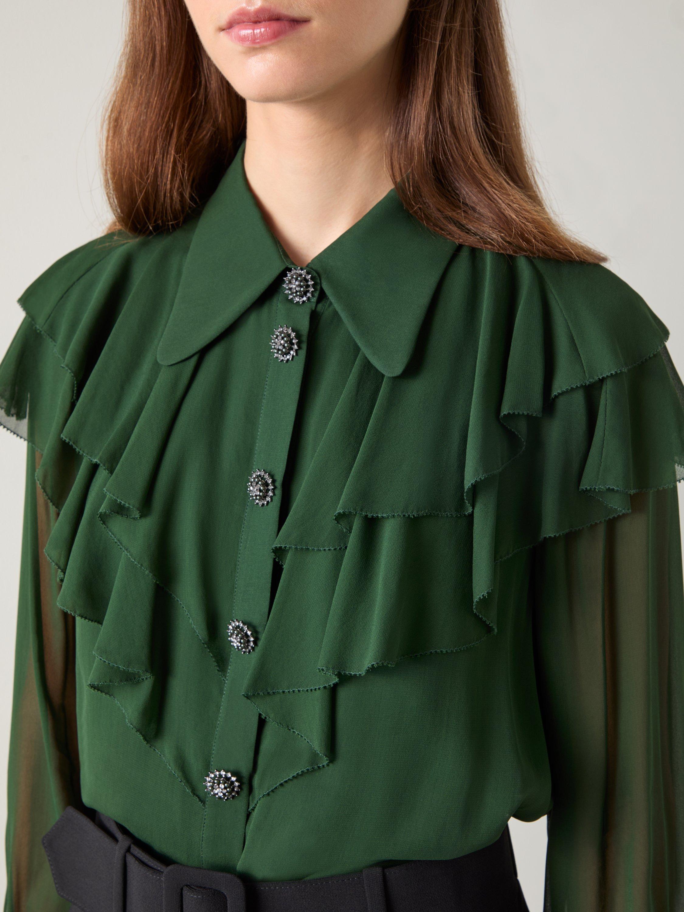 Product image 2 of 2, which shows L.K.Bennett Margaux Ruffle Top, Dark Green, 6
