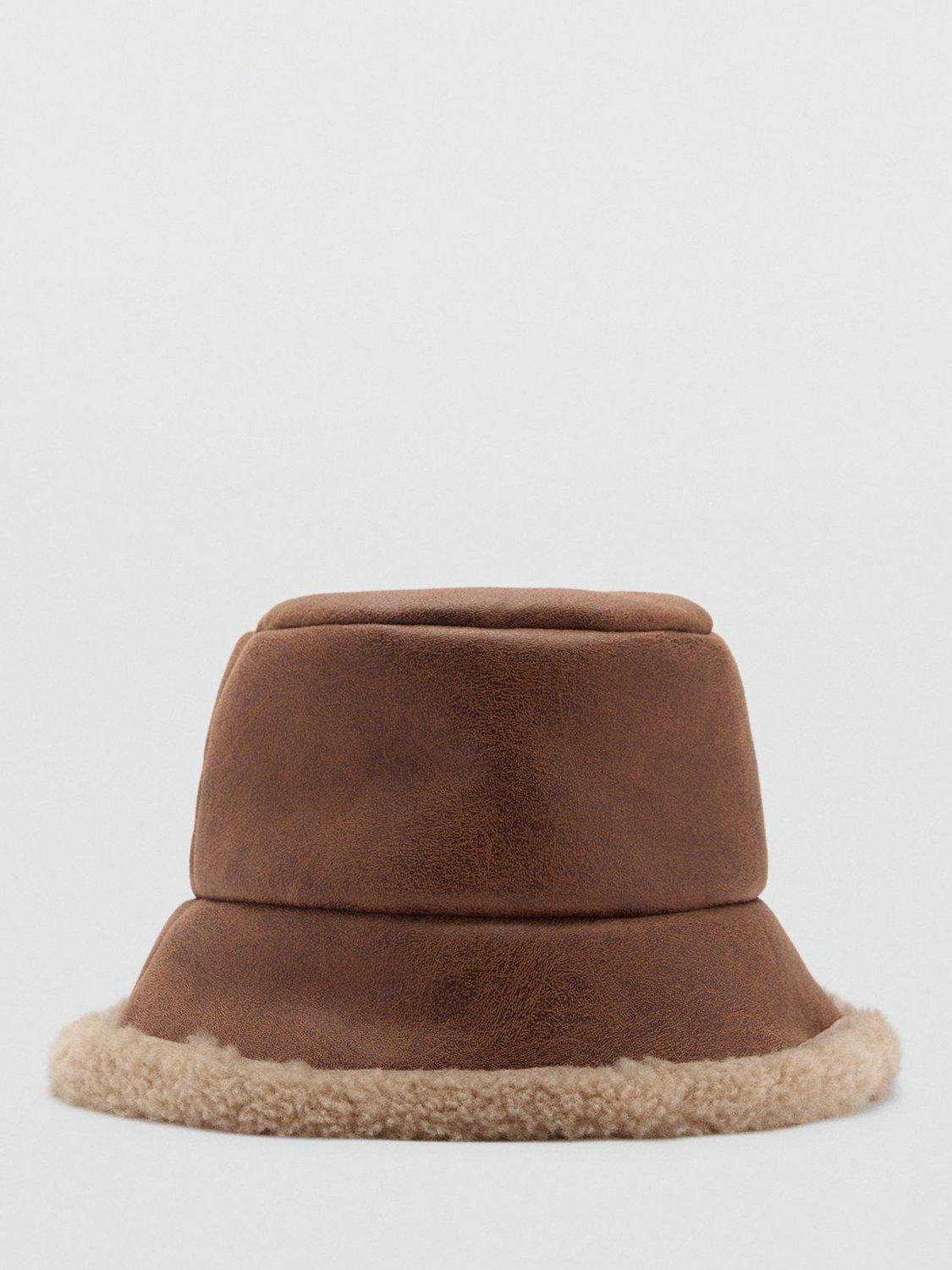 Mango Bondi Faux Shearling Bucket Hat, Brown