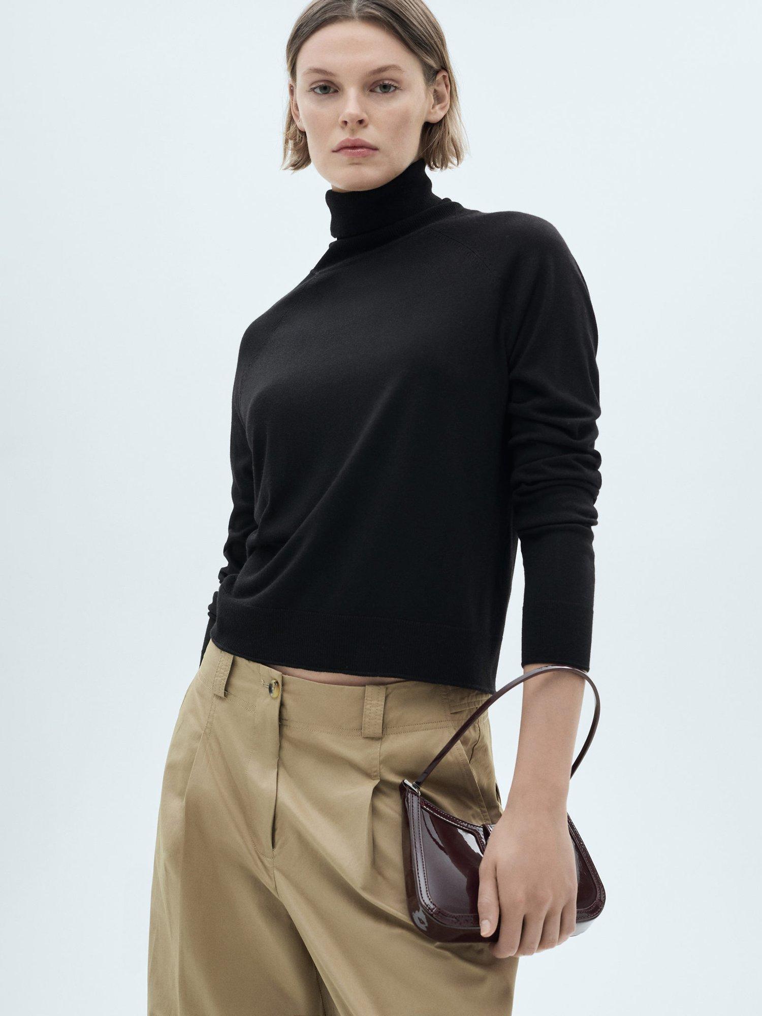 Mango Luccac Fine Knit Turtleneck Jumper, Black