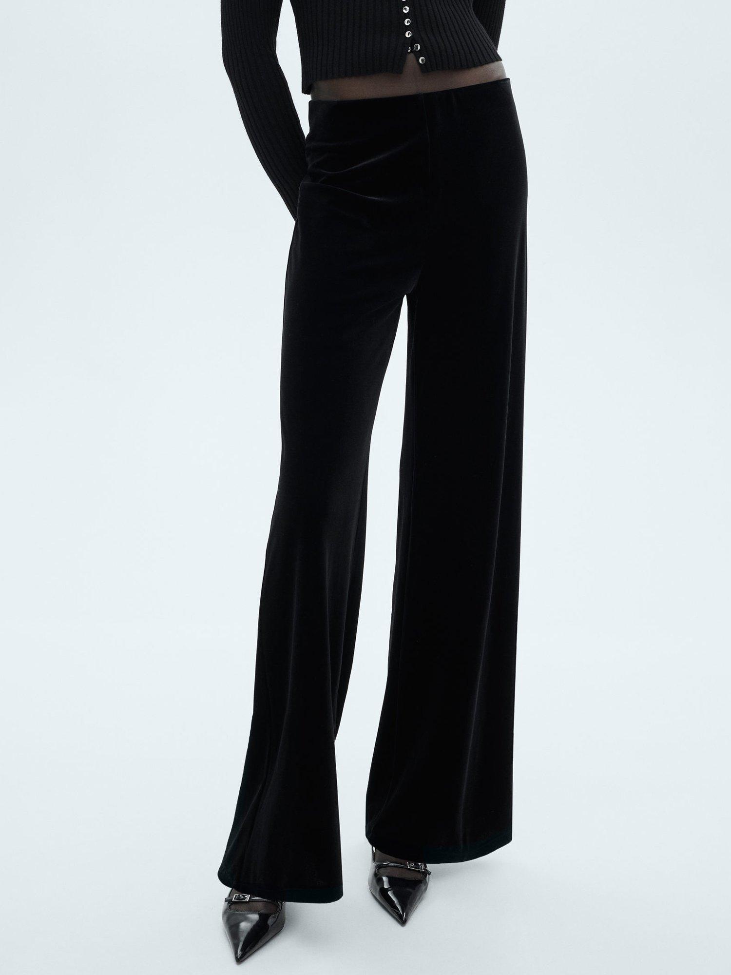 Mango Xenphant Velvet Wide Leg Trousers, Black