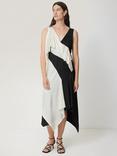 Jigsaw Sculptural Silk Twill Dress, Black/White