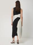 Jigsaw Sculptural Silk Twill Dress, Black/White