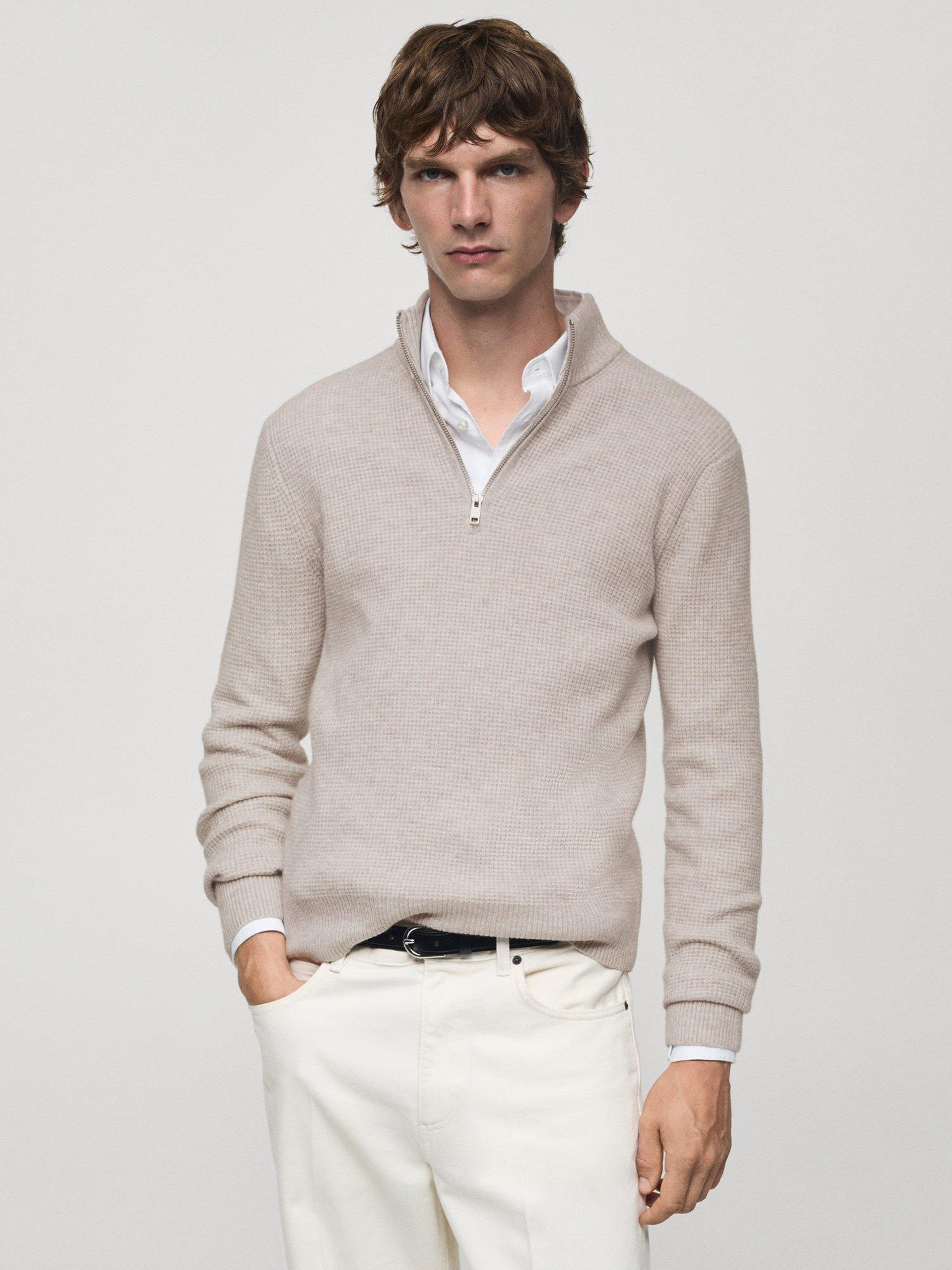 Mango Park Zip Neck Jumper, Pastel Brown