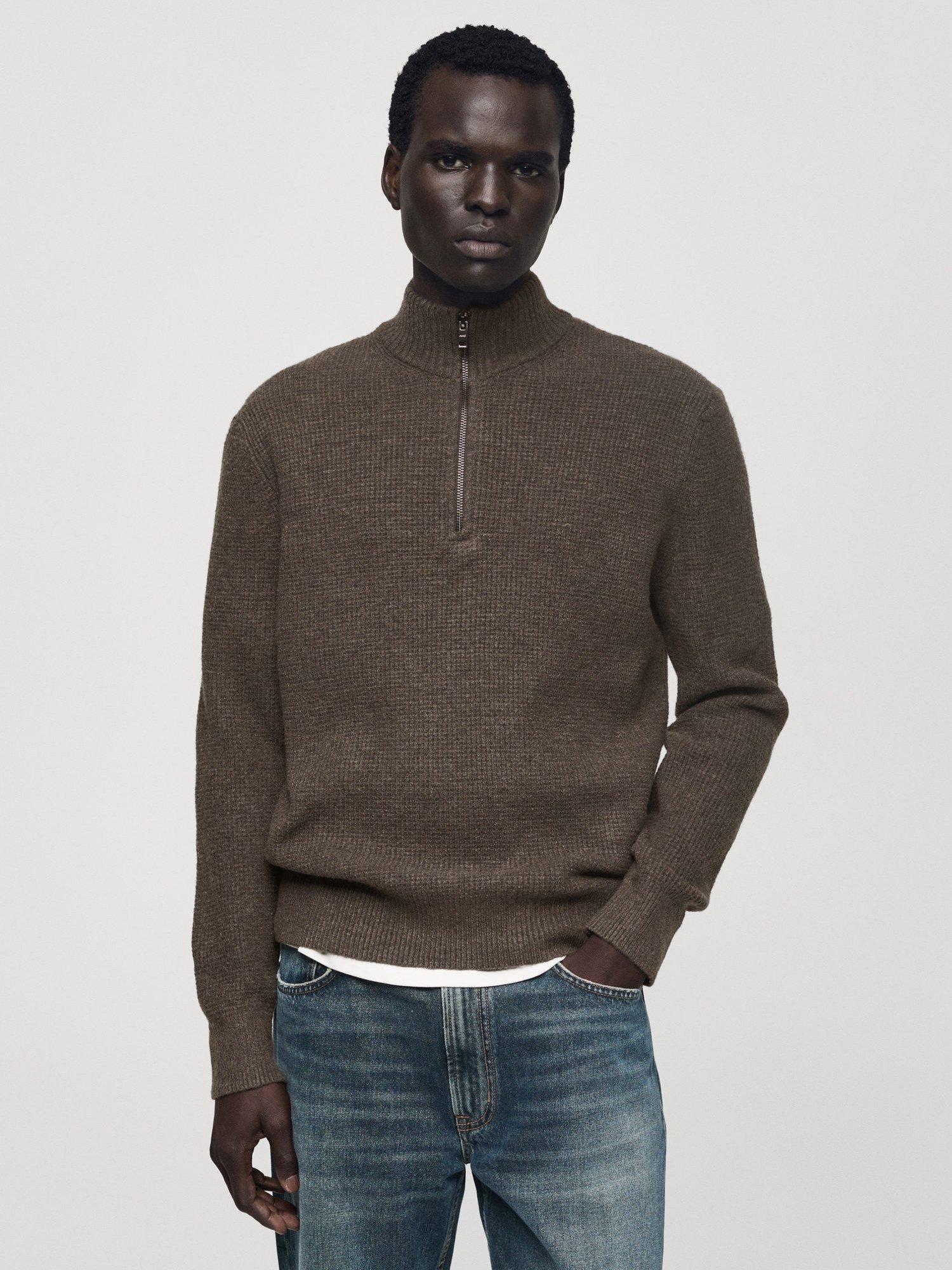 Mango Park Zip Neck Jumper, Brown