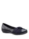 Hotter Lark Wide Fit Suede Bow Leather Ballerina Pumps, Navy