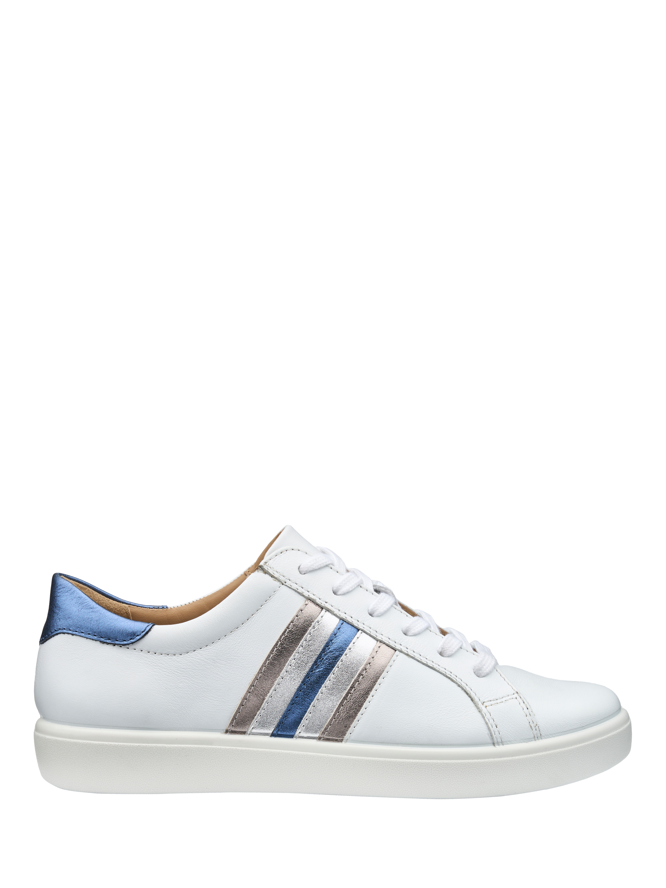Hotter Switch Leather Stripe Trainers, White/Blue/Multi
