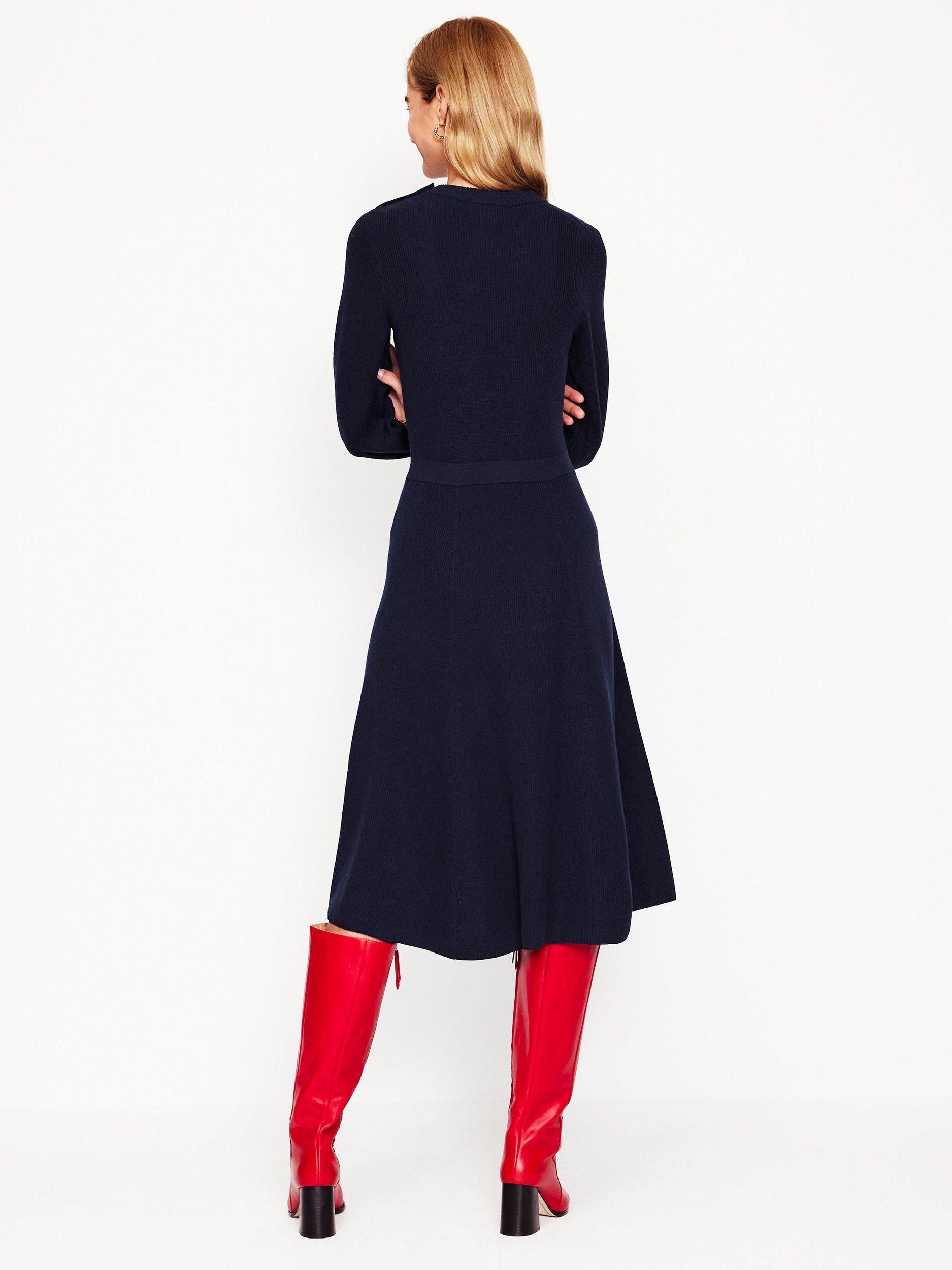 Product image 3 of 6, which shows Boden Button Shoulder Knit Dress, Navy, 8