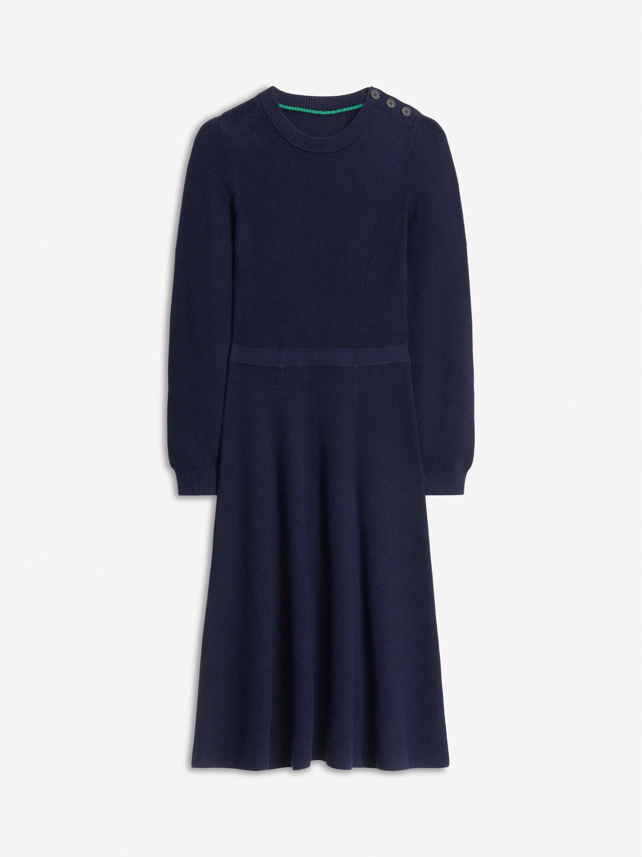 Product image 5 of 6, which shows Boden Button Shoulder Knit Dress, Navy, 8