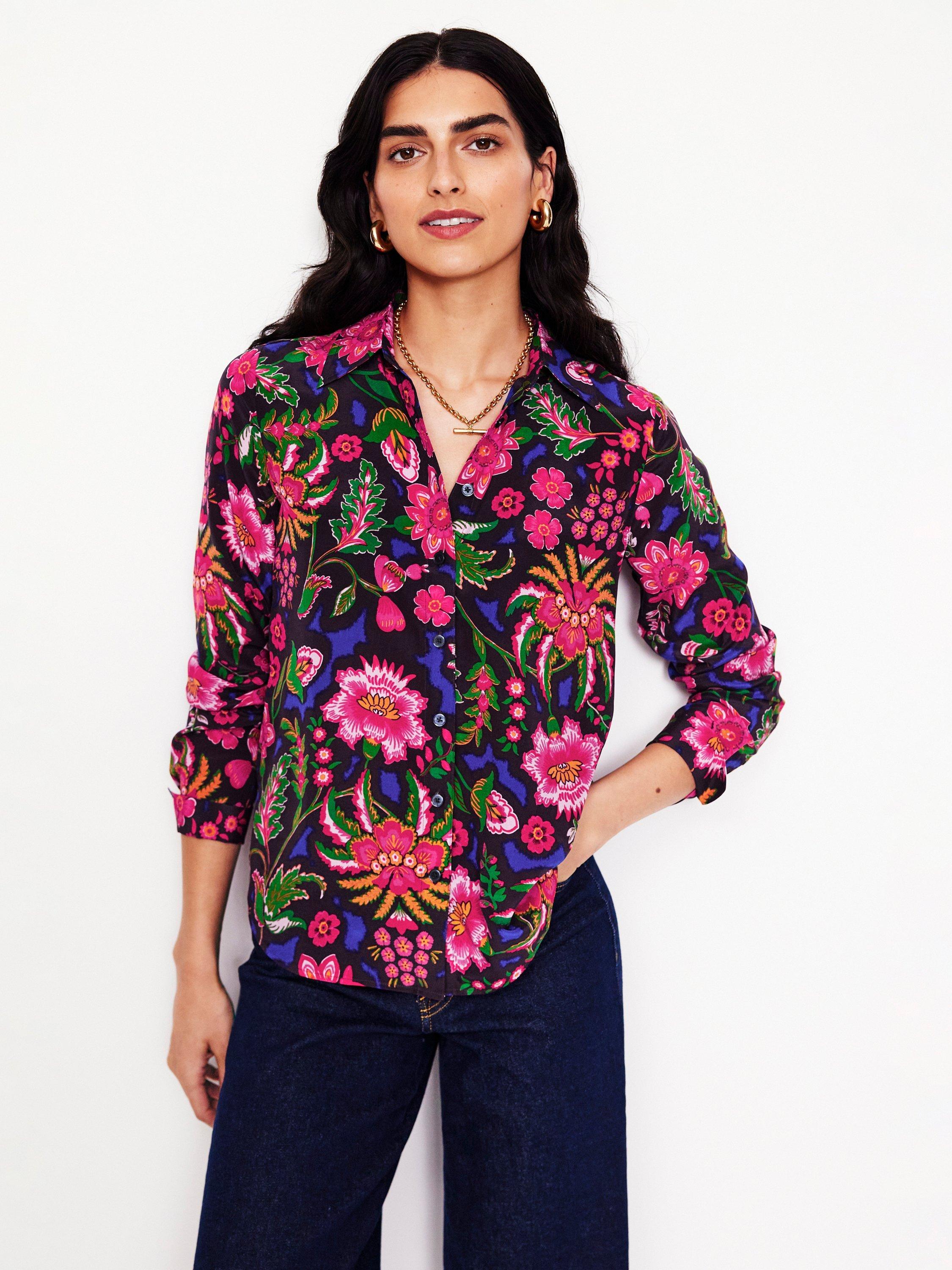 Boden Sienna Floral Pure Silk Shirt, Multi