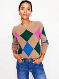 Boden Argyle Diamond Jumper, Camel Melange/Multi