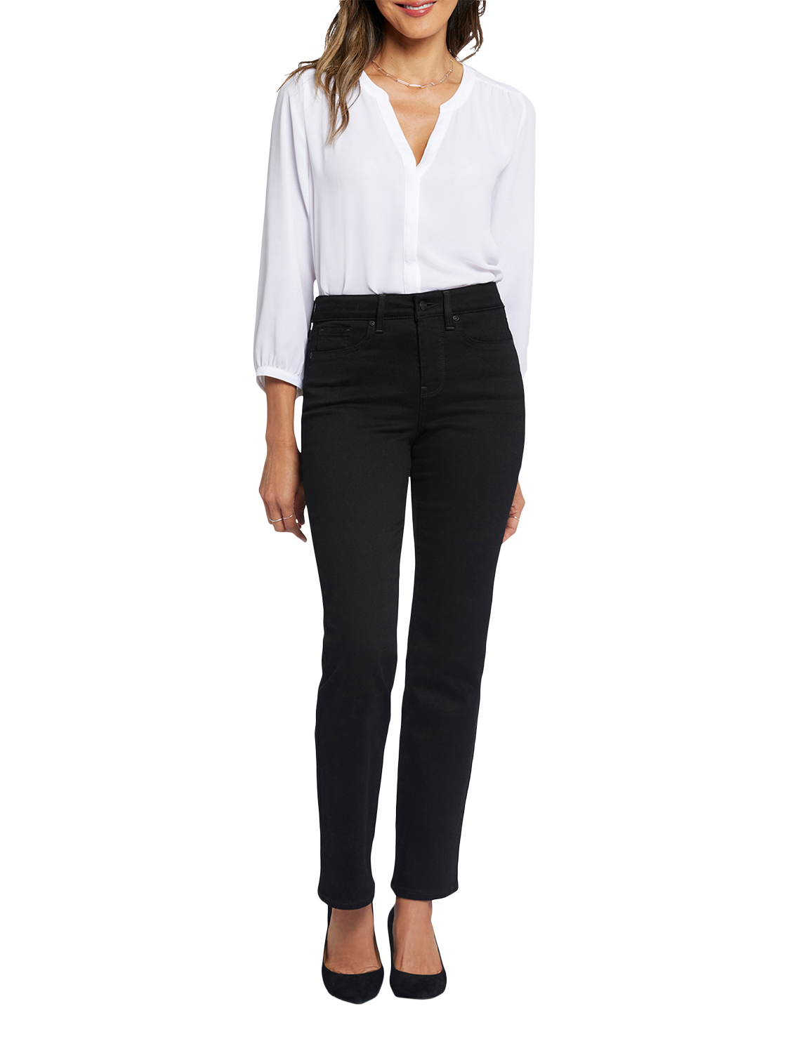 Product image 4 of 6, which shows NYDJ Ellison High Rise Straight Jeans, Black, 4