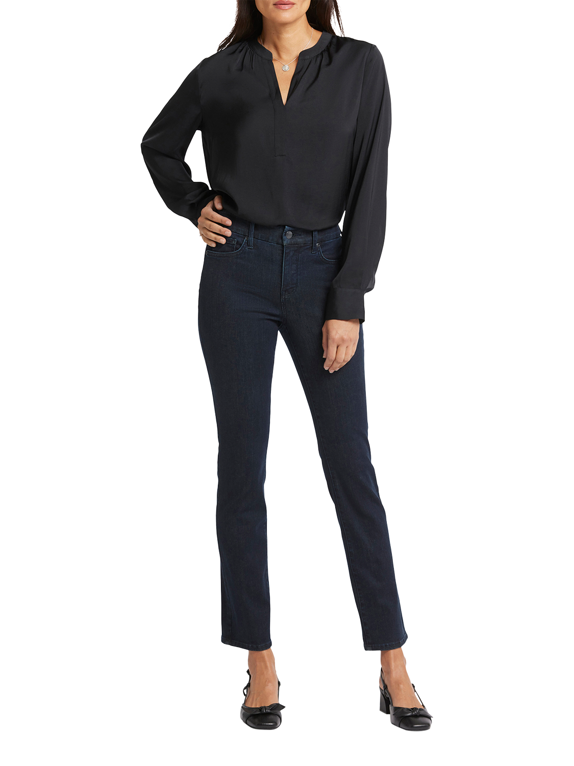 Product image 1 of 6, which shows NYDJ Waist-Match™ Sheri Slim Jeans, Midnight Falls, XS