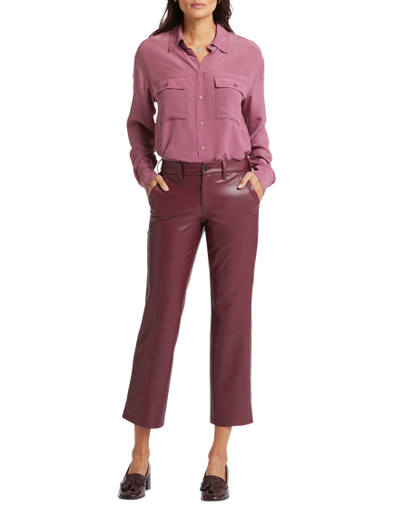 NYDJ Faux Leather Straight Ankle Grazer Trousers, Tavern