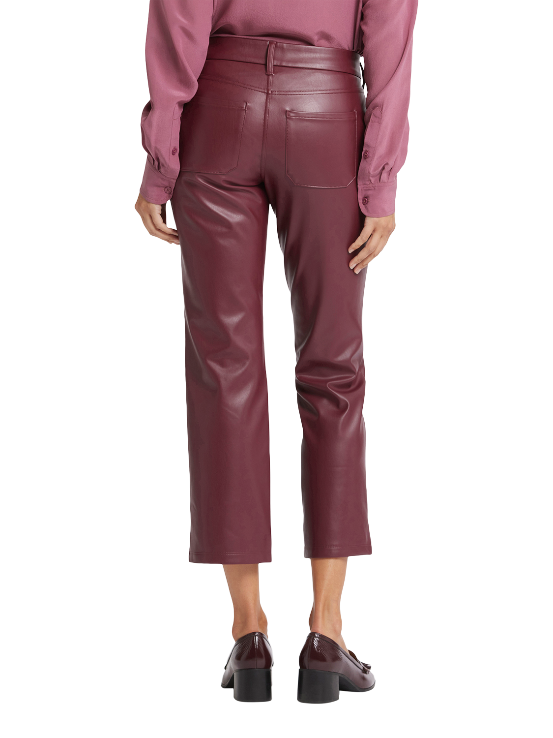 Product image 2 of 6, which shows NYDJ Faux Leather Straight Ankle Grazer Trousers, Tavern, 4