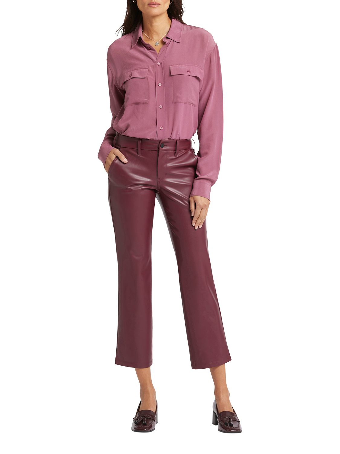 Product image 4 of 6, which shows NYDJ Faux Leather Straight Ankle Grazer Trousers, Tavern, 4