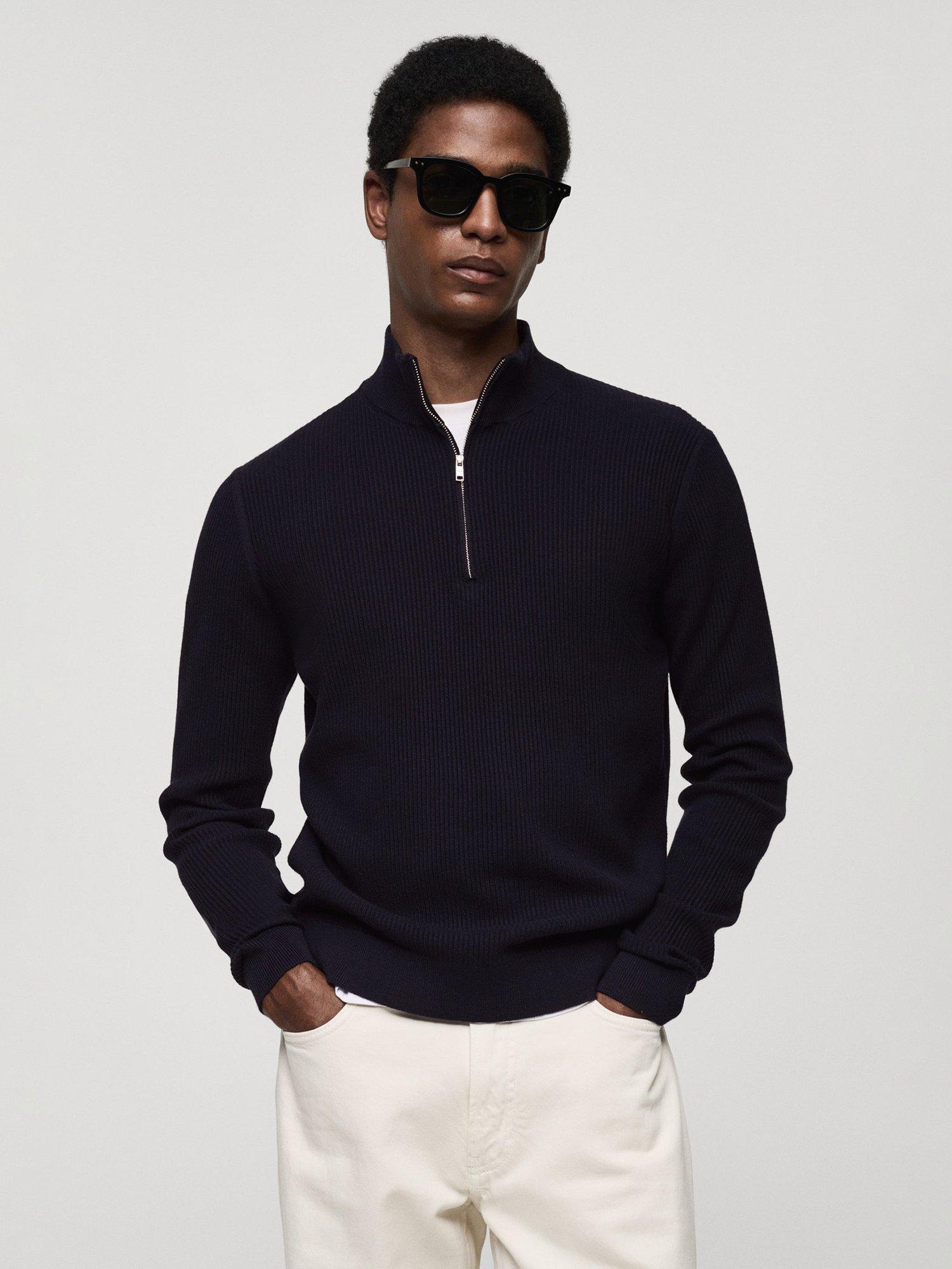 Mango Zip Neck High Collar Sweatshirt, Navy