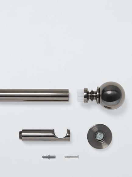 John Lewis Fixed Eyelet Metal Curtain Pole Kit with Ball Finial, Dia.28mm - view 2, Pewter