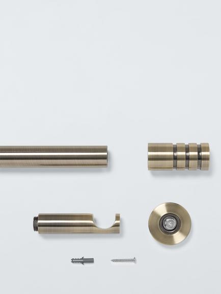 John Lewis Fixed Eyelet Metal Curtain Pole Kit with Barrel Finial, Dia.28mm - view 2, Antique Brass