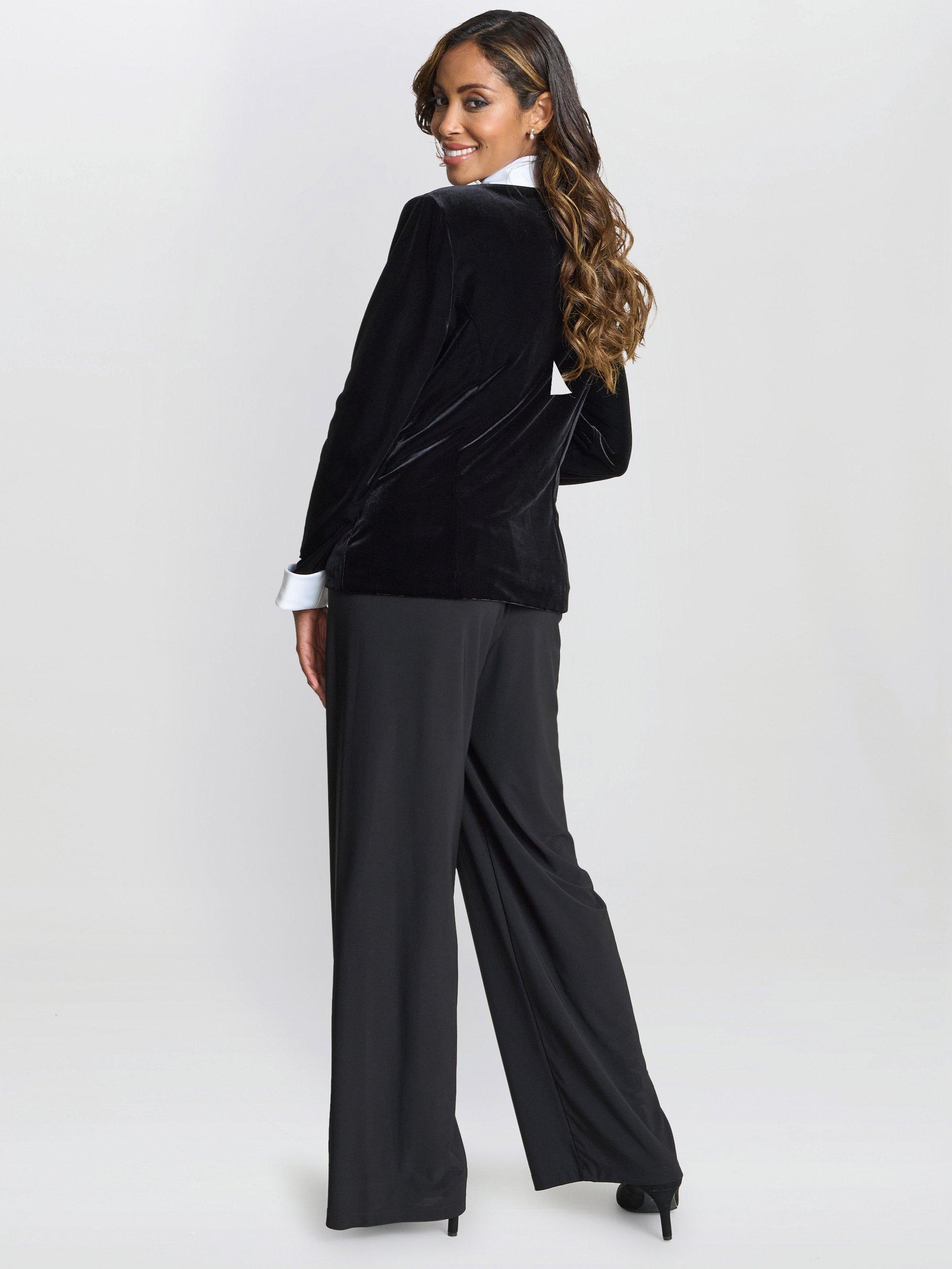 Product image 2 of 6, which shows Gina Bacconi Connie Velvet Contrast Jacket, Black/White, S