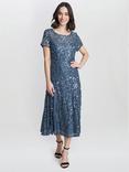 Gina Bacconi Andrea A-Line Dress, Steel Blue