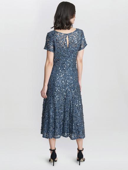 Gina Bacconi Andrea A-Line Dress, Steel Blue - view 2, Steel Blue