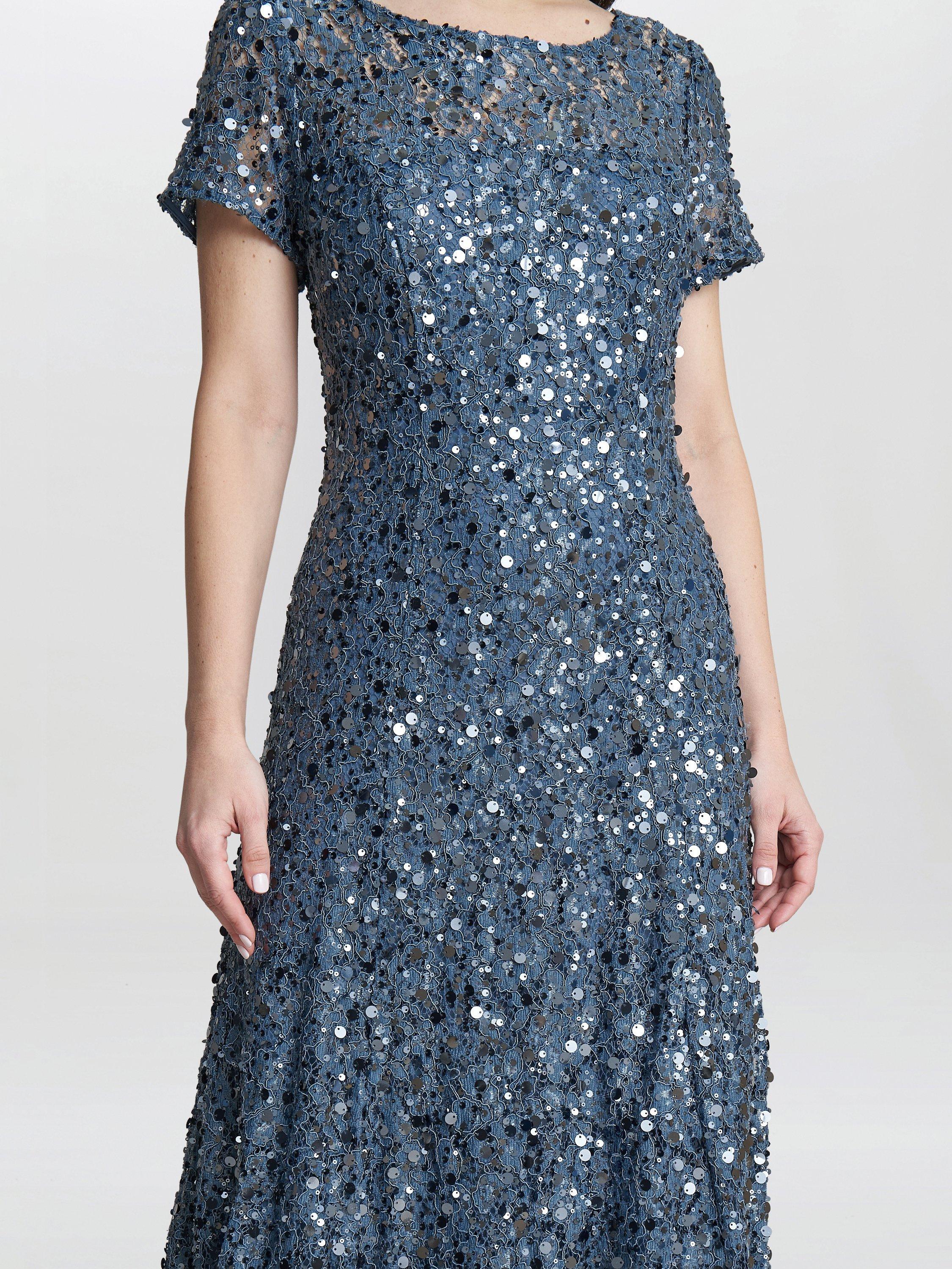 Product image 4 of 4, which shows Gina Bacconi Andrea A-Line Dress, Steel Blue, 10