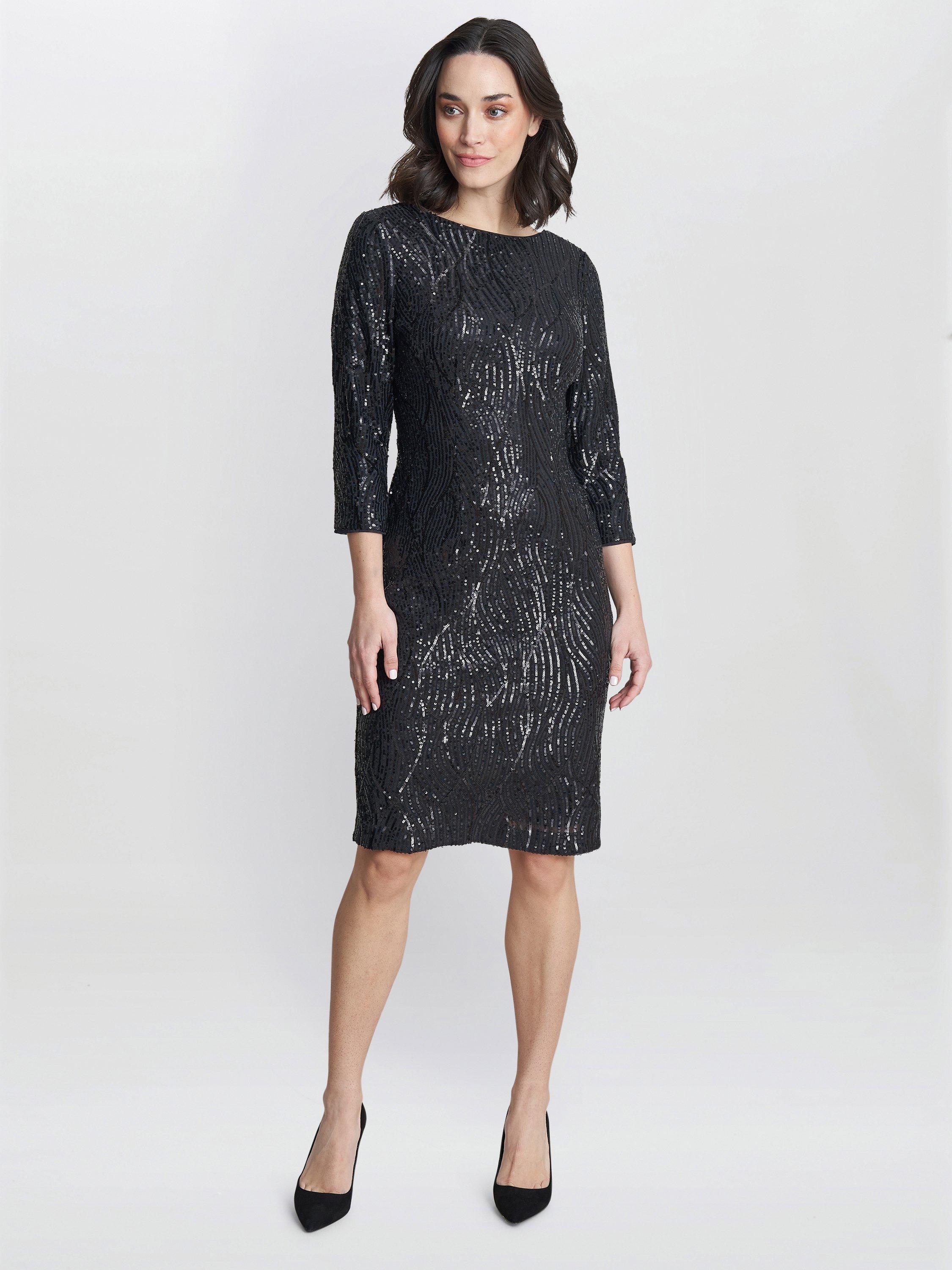 Product image 3 of 4, which shows Gina Bacconi Angelina Sequin Dress, Charcoal, 8