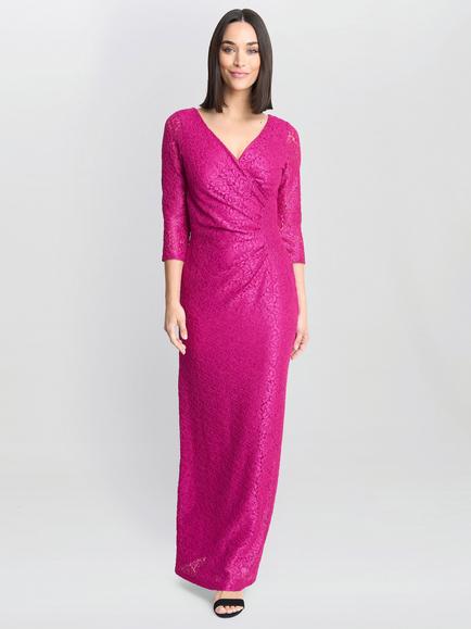 Gina Bacconi Fearne Lace Wrap Dress, Fuchsia, Fuchsia