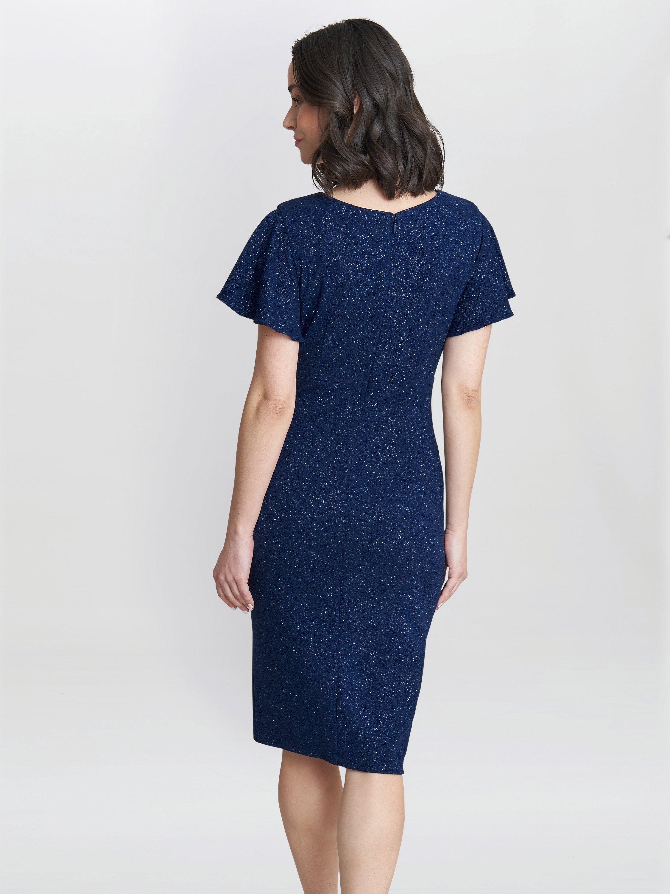 Product image 2 of 4, which shows Gina Bacconi Glenda Metallic Midi Dress, Navy, 8