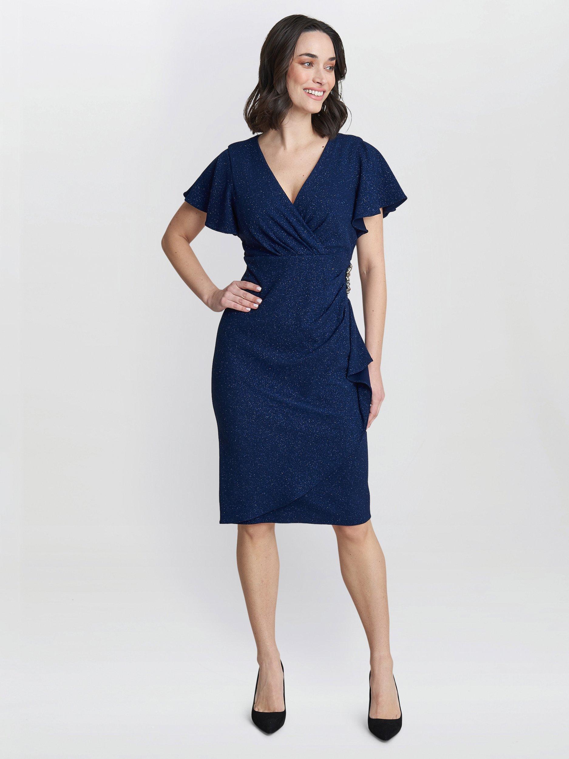 Product image 3 of 4, which shows Gina Bacconi Glenda Metallic Midi Dress, Navy, 8