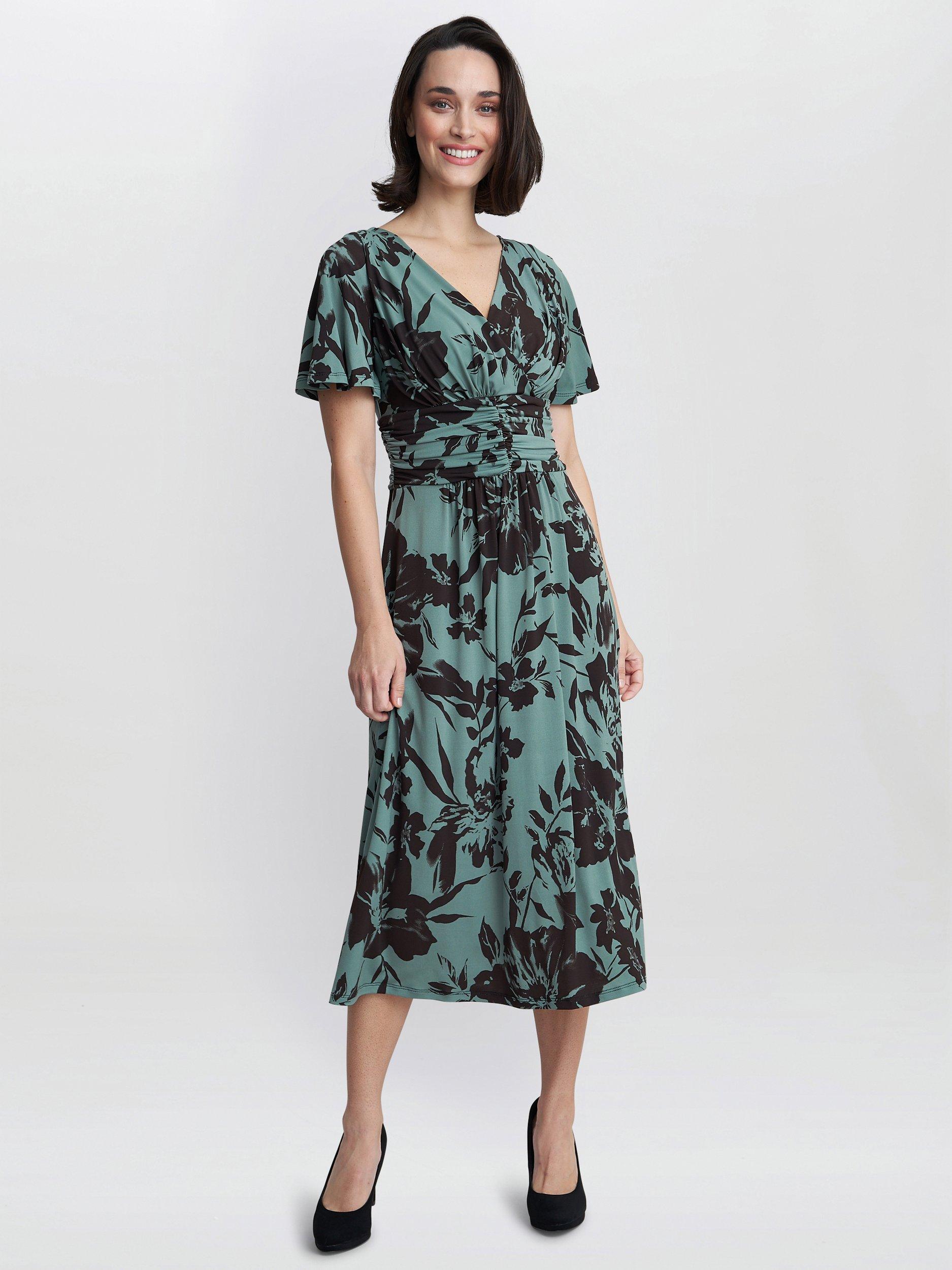 Product image 1 of 5, which shows Gina Bacconi Heidi Jersey Print Dress, Sage, 8