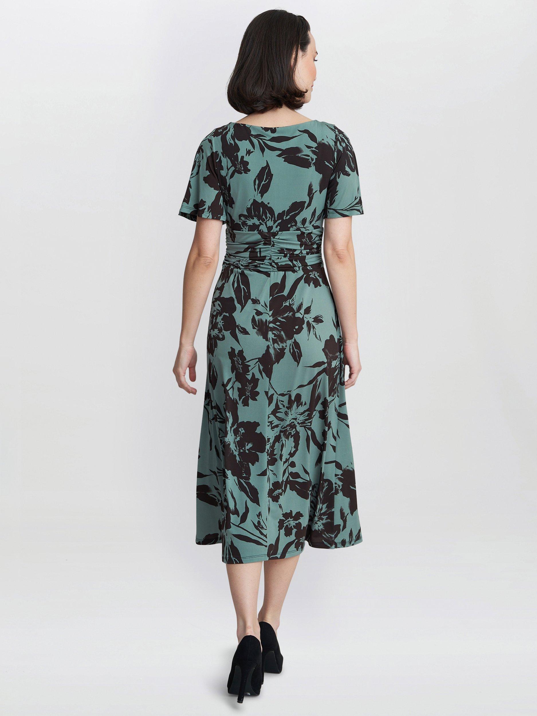 Product image 2 of 5, which shows Gina Bacconi Heidi Jersey Print Dress, Sage, 8