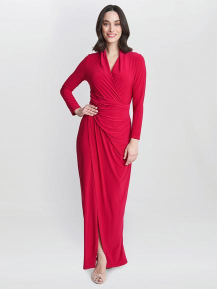 Gina Bacconi Hilary Jersey Wrap Maxi Dress, Navy, Magenta