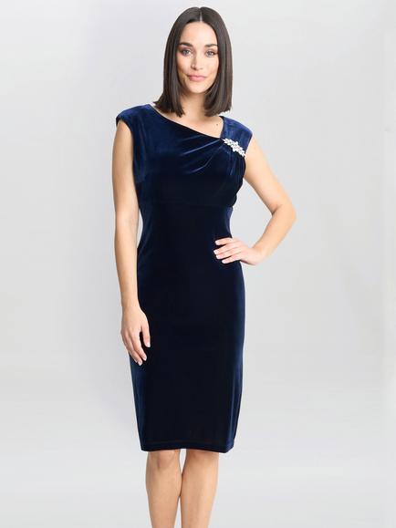 Gina Bacconi Justine Sleeveless Velvet Dress, Navy, Navy