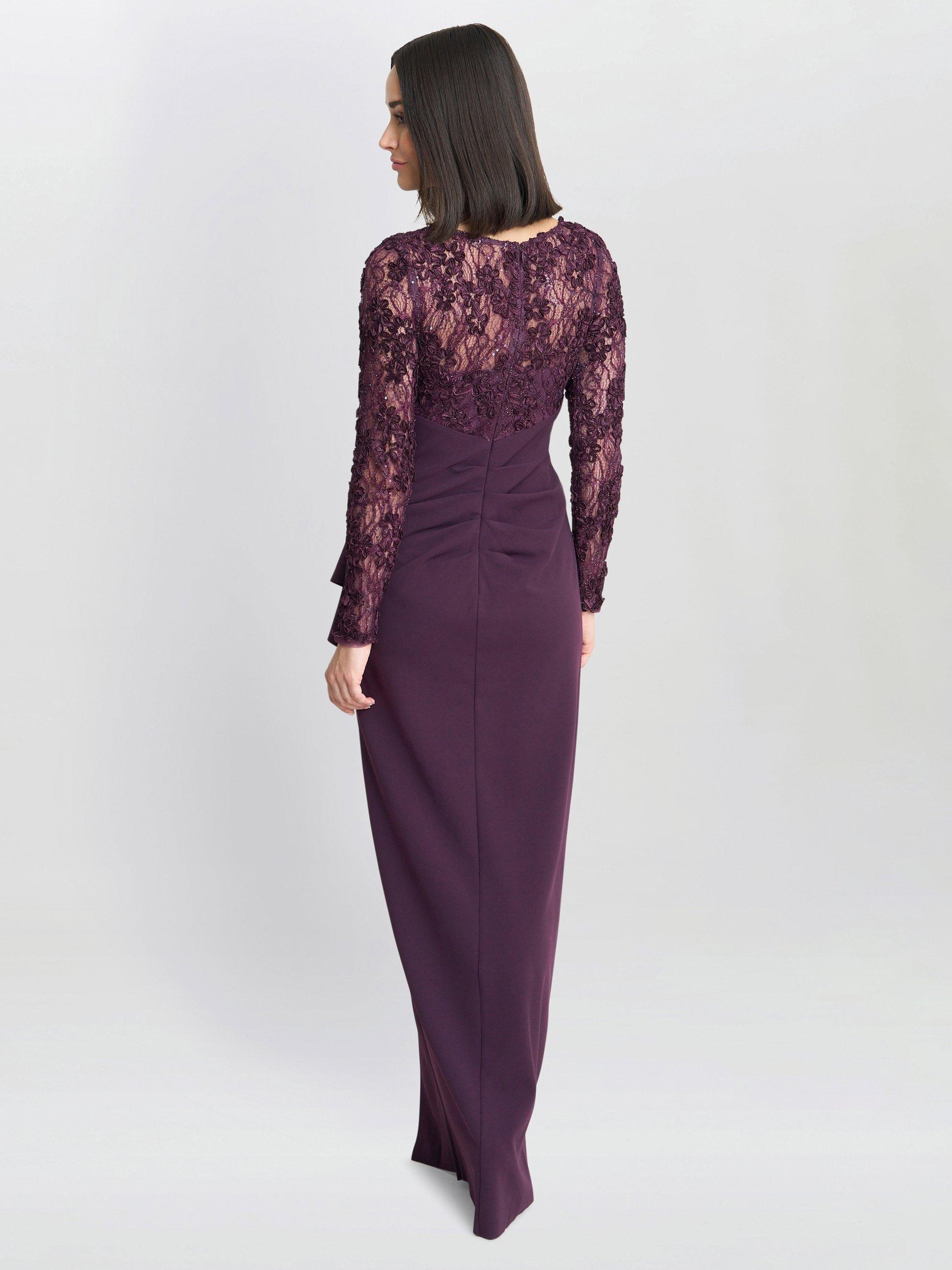Product image 2 of 5, which shows Gina Bacconi Keeley Lace Bodice Dress, Plum, 8