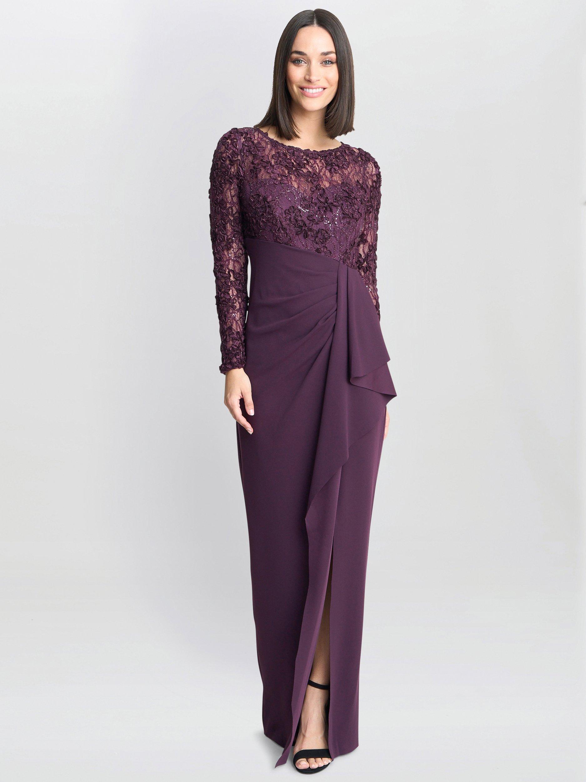 Product image 3 of 5, which shows Gina Bacconi Keeley Lace Bodice Dress, Plum, 8