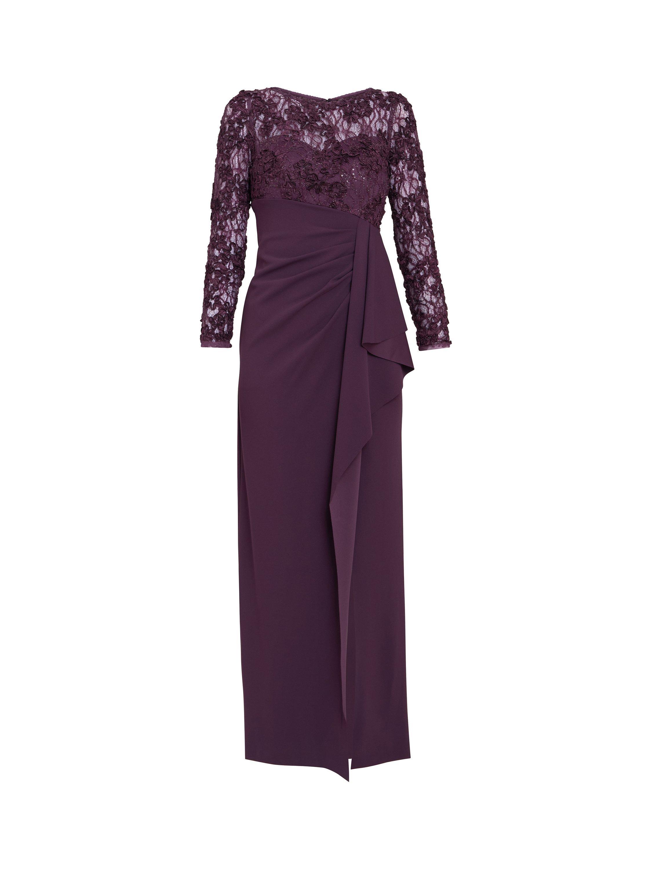 Product image 4 of 5, which shows Gina Bacconi Keeley Lace Bodice Dress, Plum, 8